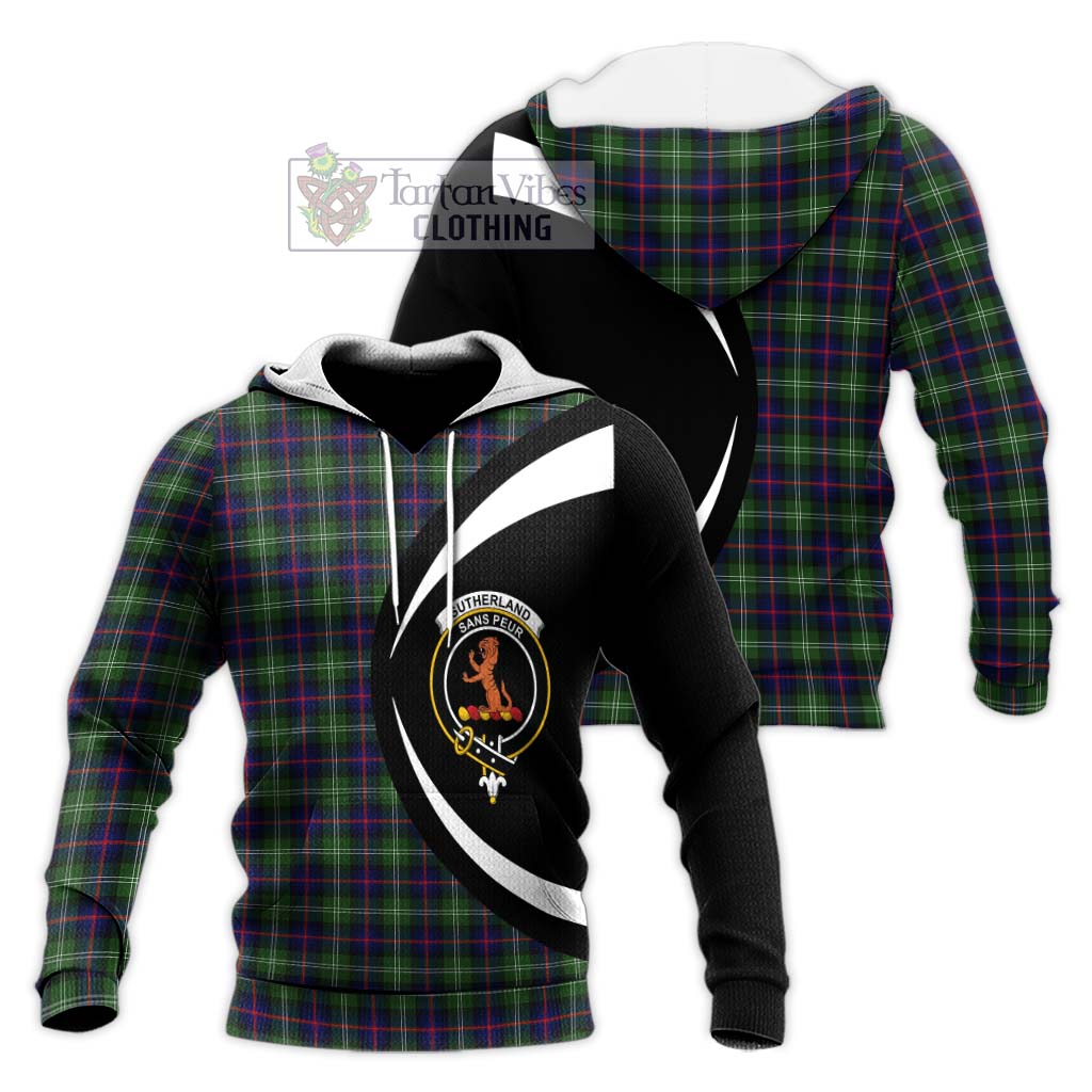 Sutherland Tartan Knitted Hoodie with Family Crest Circle Style Unisex Knitted Pullover Hoodie - Tartan Vibes Clothing