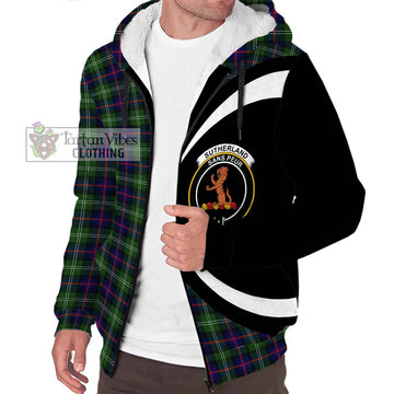 Sutherland Tartan Sherpa Hoodie with Family Crest Circle Style