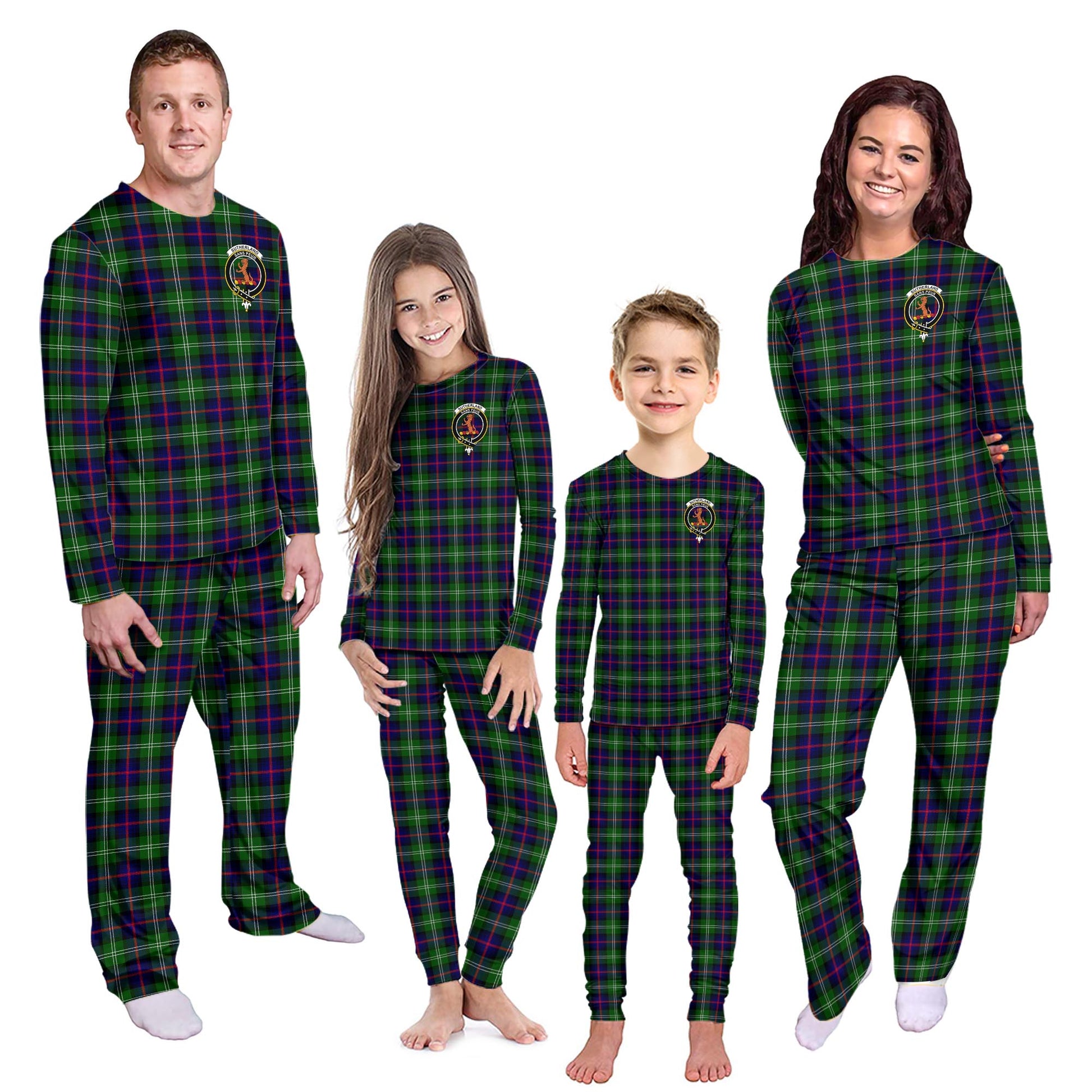 Sutherland Modern Tartan Pajamas Family Set with Family Crest - Tartanvibesclothing