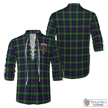 Sutherland Tartan Men's Scottish Traditional Jacobite Ghillie Kilt Shirt with Family Crest