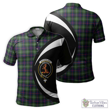 Sutherland Tartan Men's Polo Shirt with Family Crest Circle Style