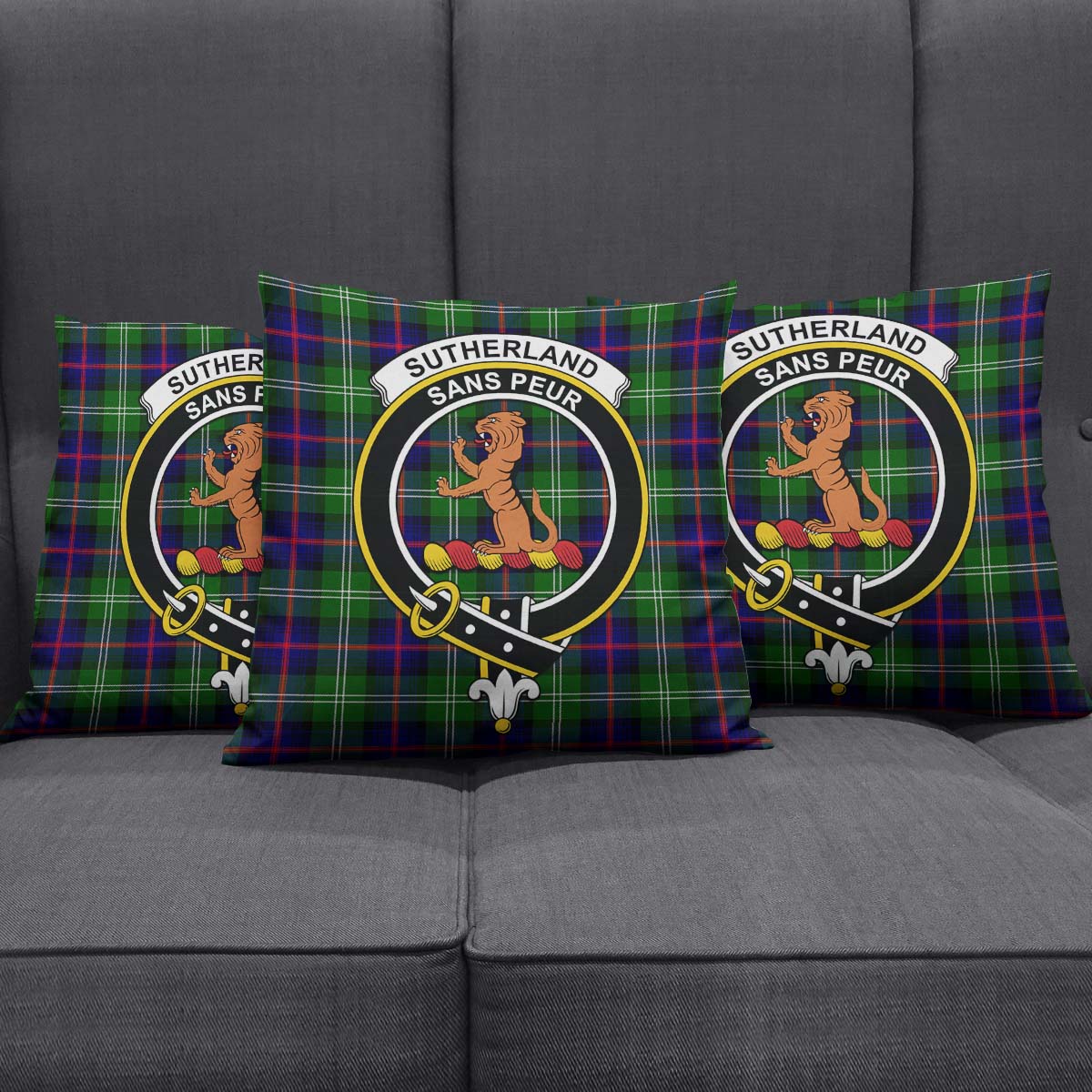 Sutherland Modern Tartan Pillow Cover with Family Crest Square Pillow Cover - Tartanvibesclothing