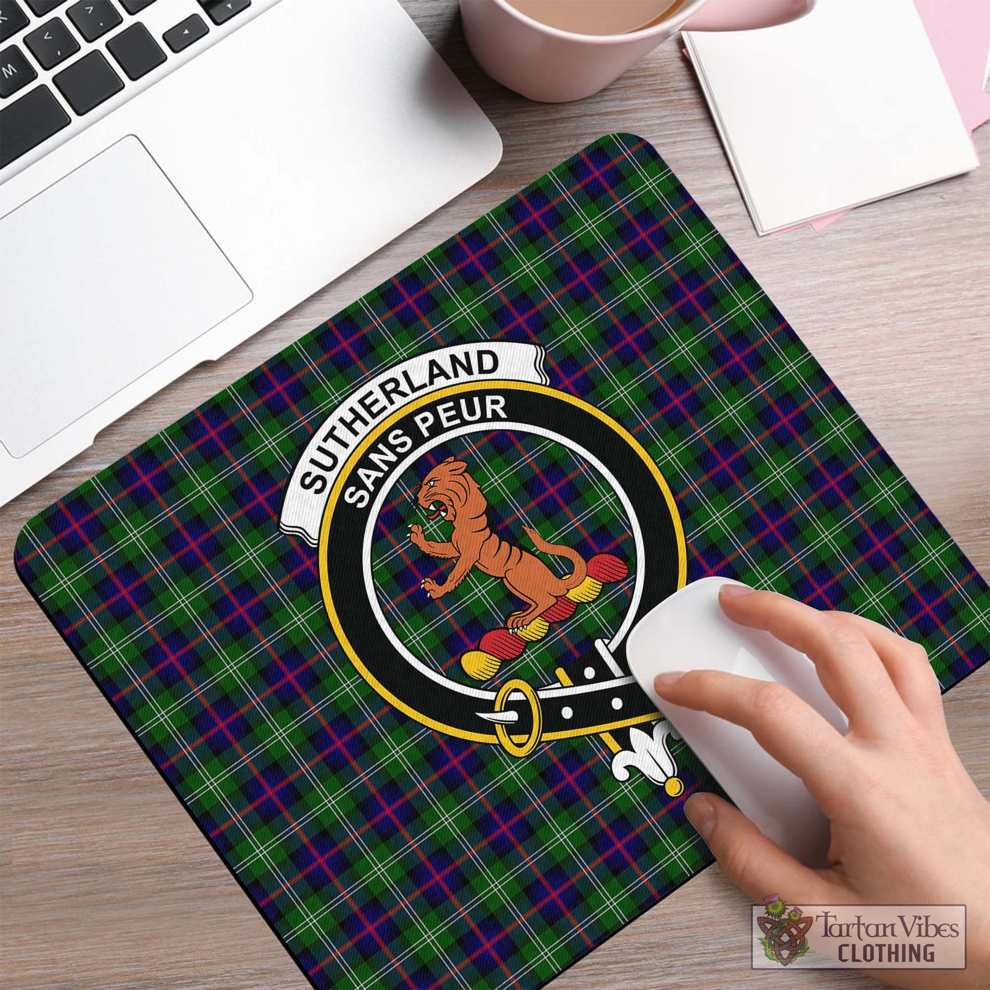 Tartan Vibes Clothing Sutherland Modern Tartan Mouse Pad with Family Crest