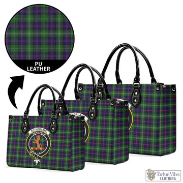 Sutherland Tartan Luxury Leather Handbags with Family Crest