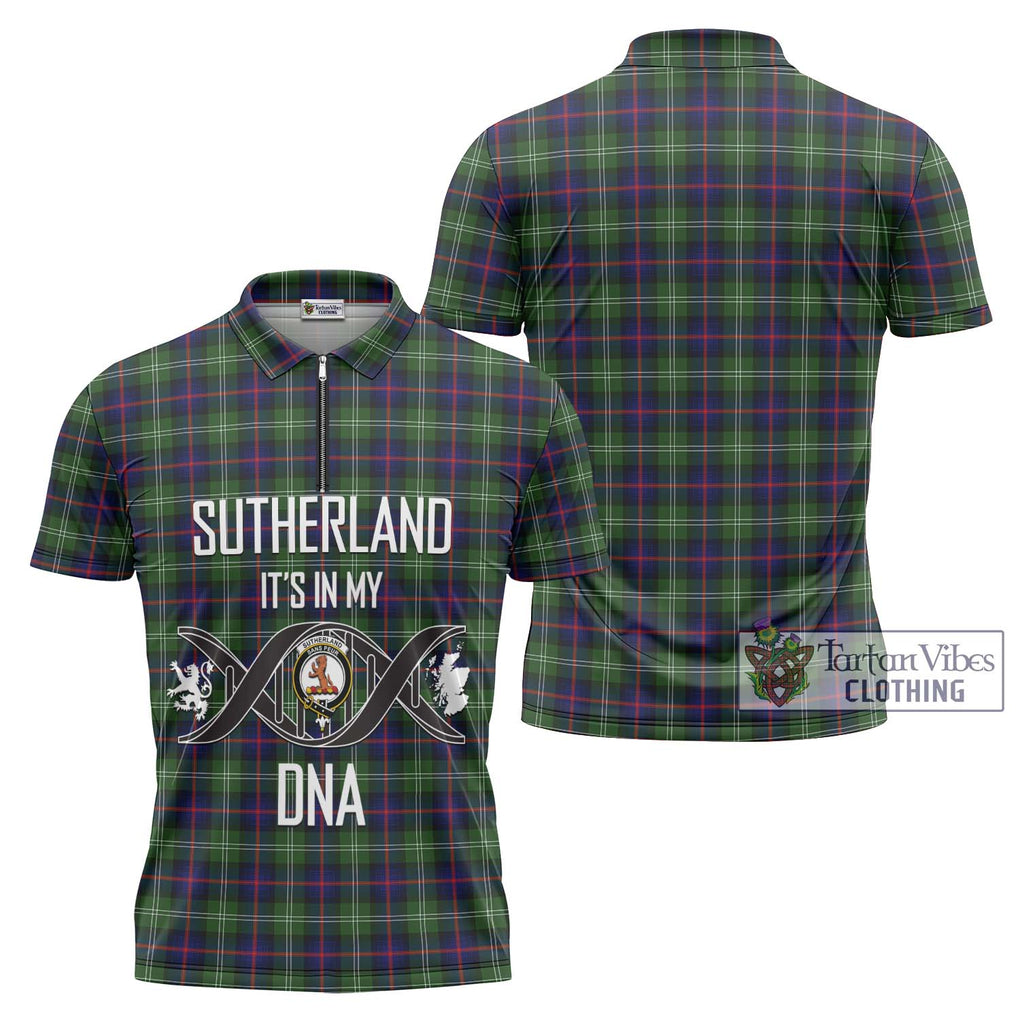 Sutherland Tartan Zipper Polo Shirt with Family Crest DNA In Me Style Unisex - Tartanvibesclothing Shop