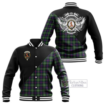 Sutherland Tartan Baseball Jacket with Family Crest and Military Logo Style