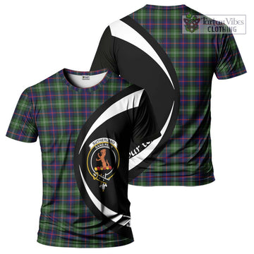 Sutherland Tartan T-Shirt with Family Crest Circle Style