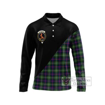 Sutherland Tartan Long Sleeve Polo Shirt with Family Crest and Military Logo Style