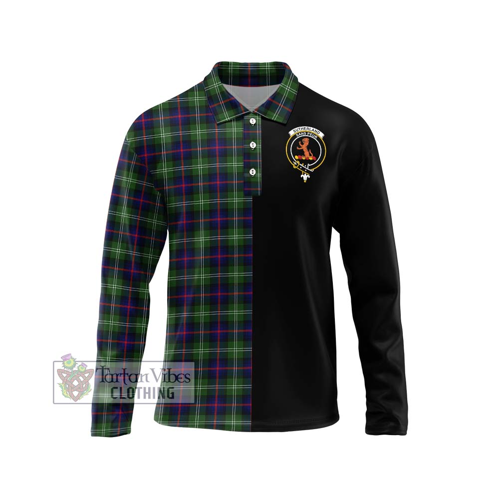 Sutherland Tartan Long Sleeve Polo Shirt with Family Crest and Half Of Me Style Unisex - Tartanvibesclothing Shop