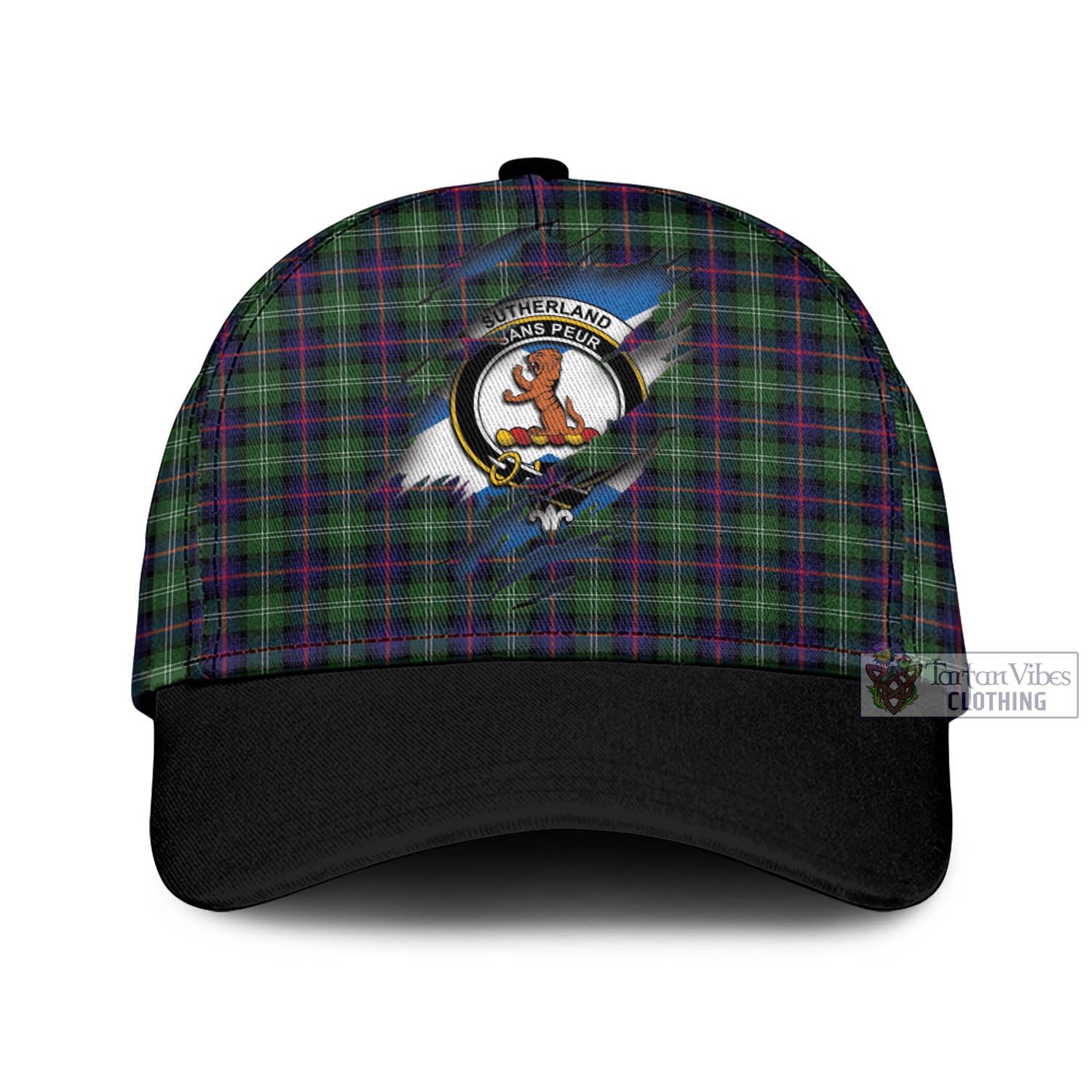 Tartan Vibes Clothing Sutherland Modern Tartan Classic Cap with Family Crest In Me Style