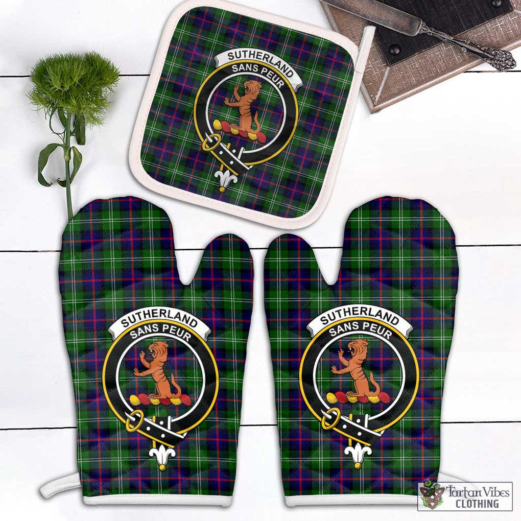 Sutherland Tartan Combo Oven Mitt & Pot-Holder with Family Crest White - Tartan Vibes Clothing