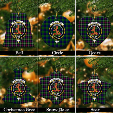 Sutherland Tartan Christmas Ceramic Ornaments with Family Crest