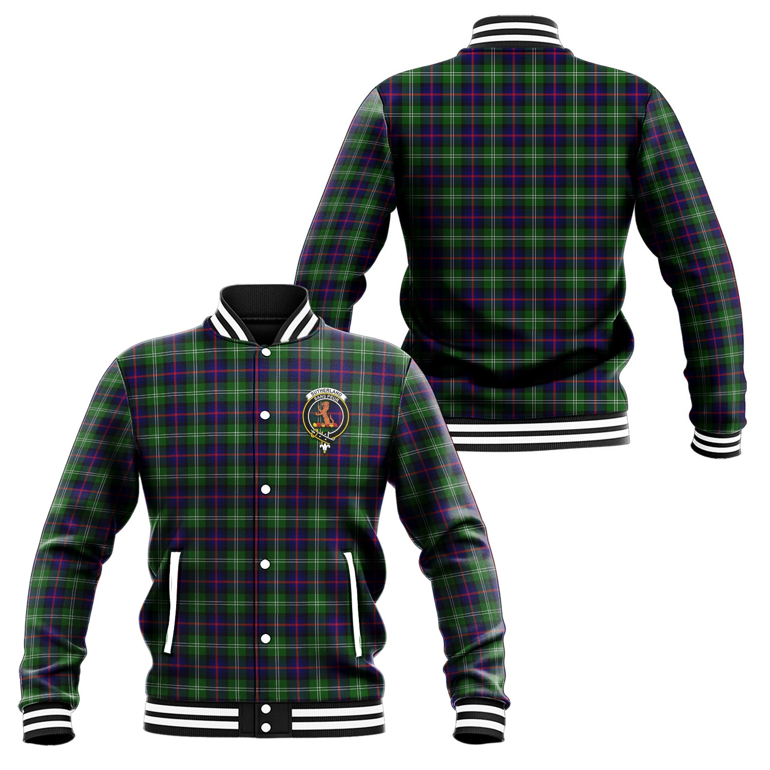 Sutherland Tartan Baseball Jacket with Family Crest Unisex - Tartan Vibes Clothing