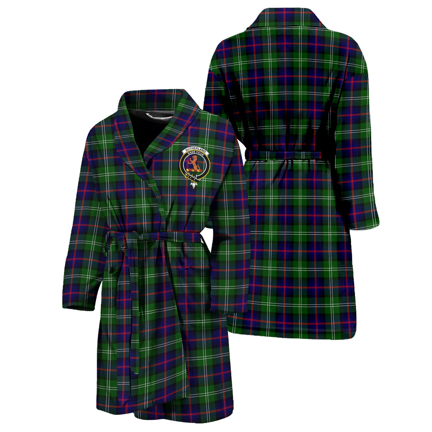 Sutherland Tartan Bathrobe with Family Crest Unisex S - Tartan Vibes Clothing