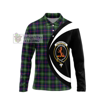 Sutherland Tartan Long Sleeve Polo Shirt with Family Crest Circle Style