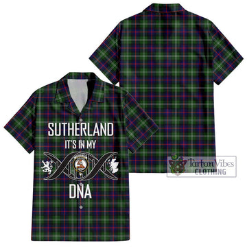 Sutherland Tartan Short Sleeve Button Shirt with Family Crest DNA In Me Style