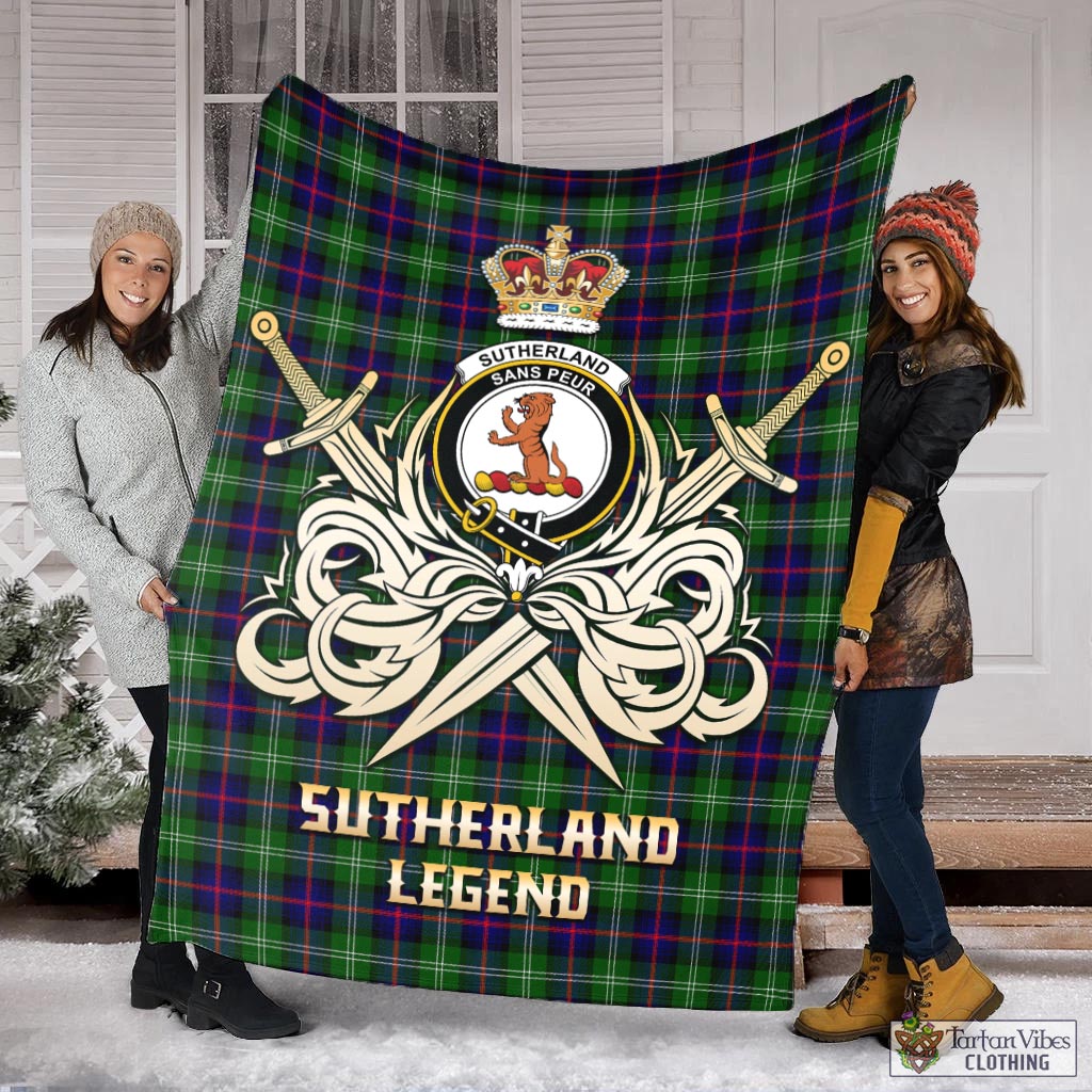 Tartan Vibes Clothing Sutherland Modern Tartan Blanket with Clan Crest and the Golden Sword of Courageous Legacy