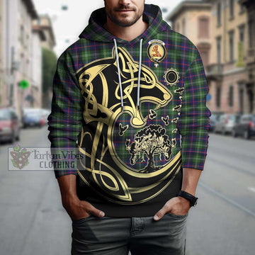 Sutherland Tartan Hoodie with Family Crest Celtic Wolf Style