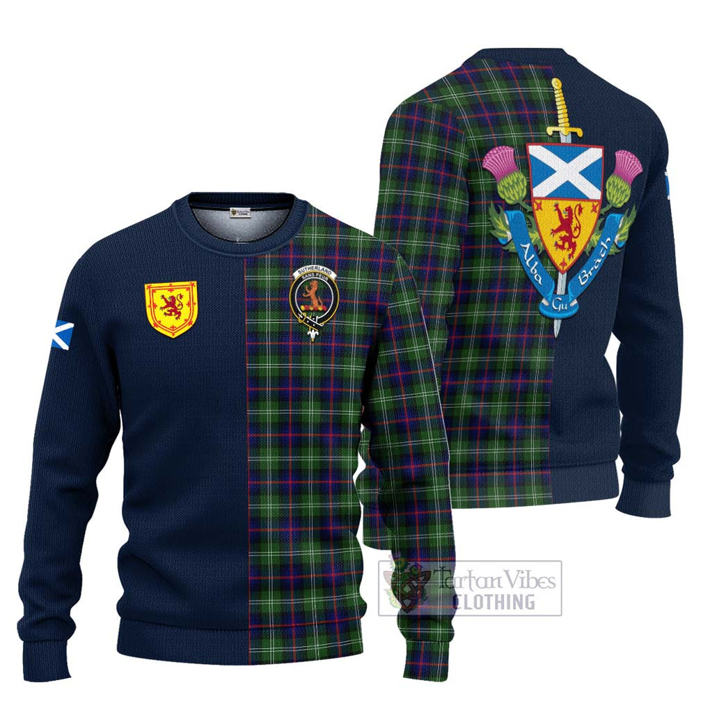 Tartan Vibes Clothing Sutherland Modern Tartan Knitted Sweater with Scottish Lion Royal Arm Half Style