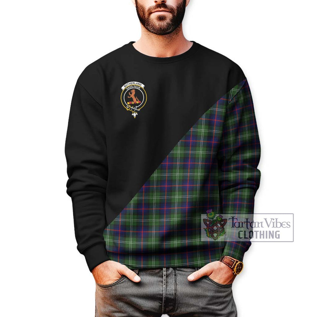 Sutherland Tartan Sweatshirt with Family Crest and Military Logo Style Unisex - Tartanvibesclothing Shop