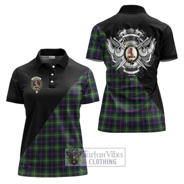 Sutherland Tartan Women's Polo Shirt with Family Crest and Military Logo Style