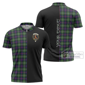 Sutherland Tartan Zipper Polo Shirt with Family Crest and Half Of Me Style