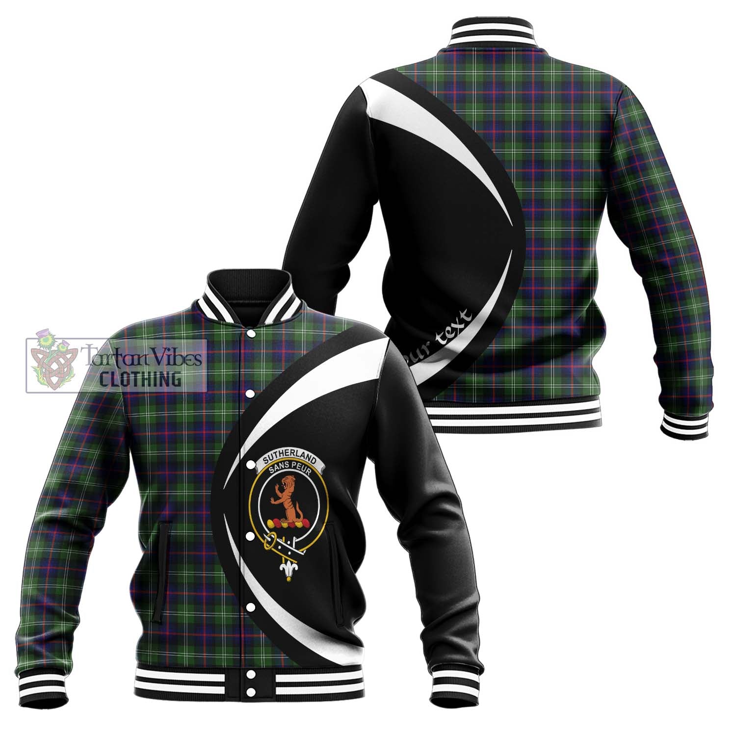 Sutherland Tartan Baseball Jacket with Family Crest Circle Style Unisex - Tartan Vibes Clothing