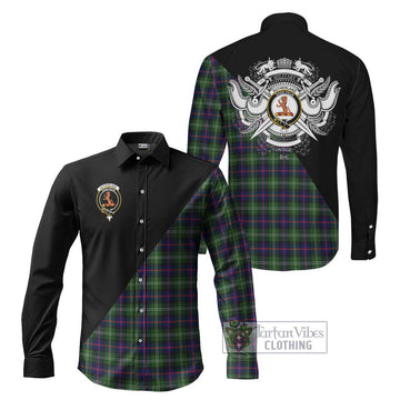 Sutherland Tartan Long Sleeve Button Shirt with Family Crest and Military Logo Style