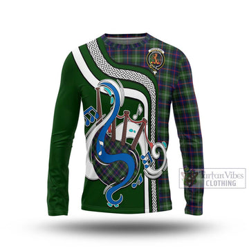 Sutherland Tartan Long Sleeve T-Shirt with Epic Bagpipe Style