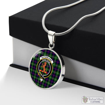 Sutherland Tartan Circle Necklace with Family Crest