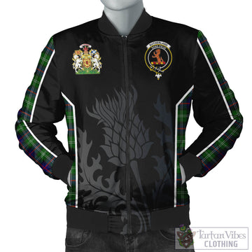 Sutherland Tartan Bomber Jacket with Family Crest and Scottish Thistle Vibes Sport Style