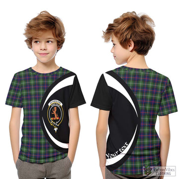 Sutherland Tartan Kid T-Shirt with Family Crest Circle Style