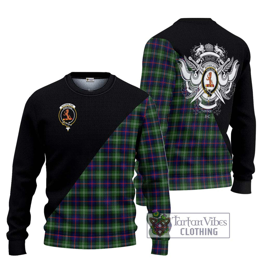 Sutherland Tartan Knitted Sweater with Family Crest and Military Logo Style Unisex - Tartanvibesclothing Shop