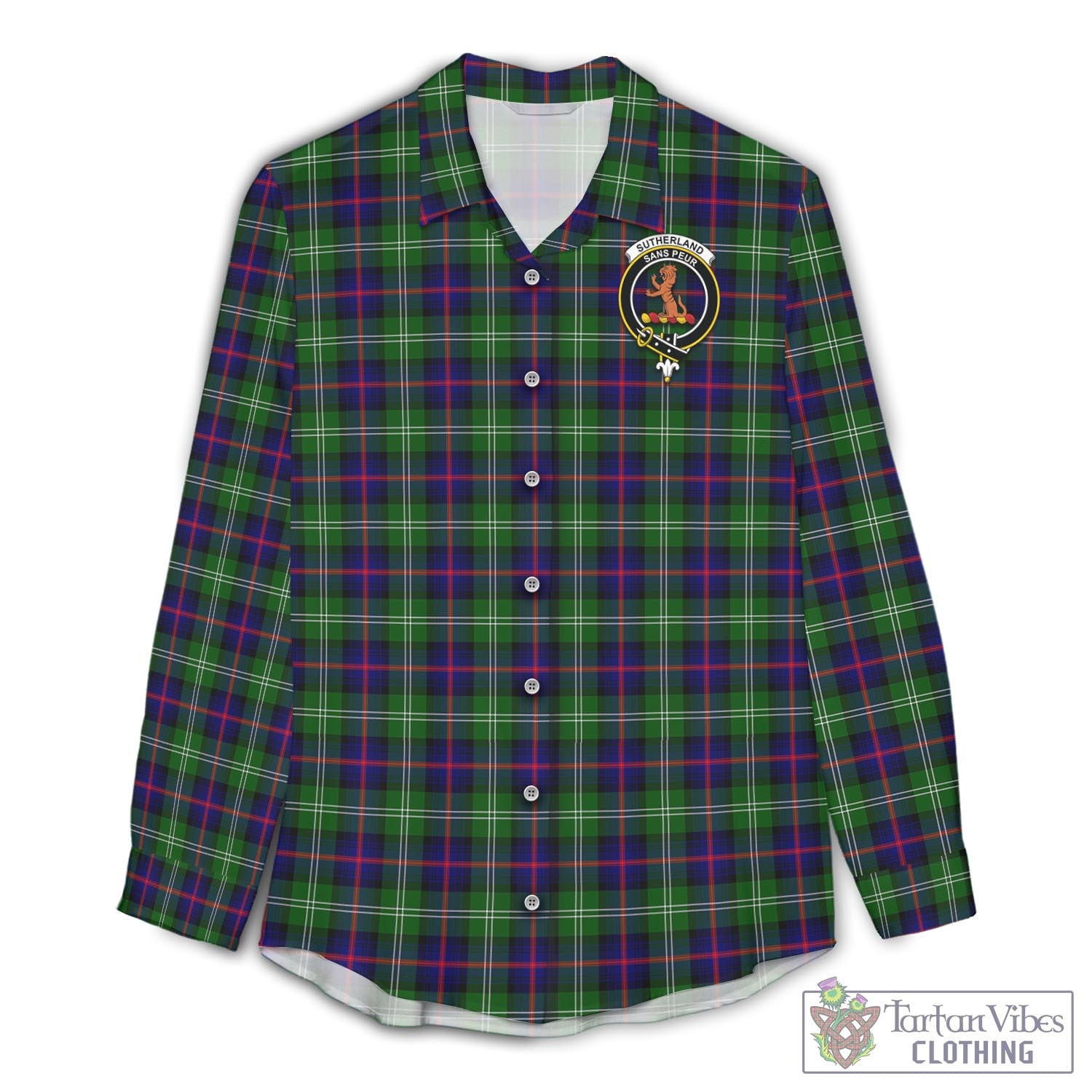 Tartan Vibes Clothing Sutherland Modern Tartan Womens Casual Shirt with Family Crest