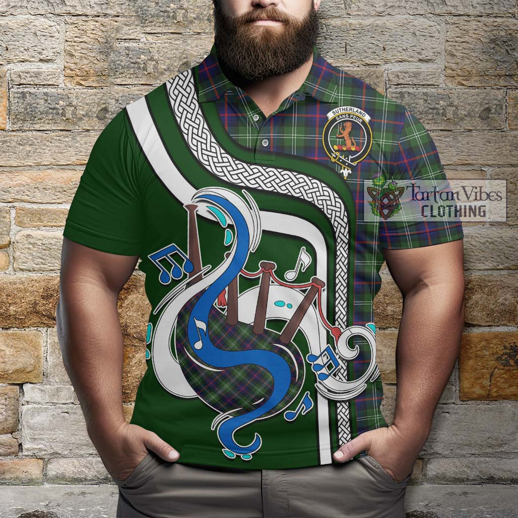 Tartan Vibes Clothing Sutherland Modern Tartan Polo Shirt with Epic Bagpipe Style