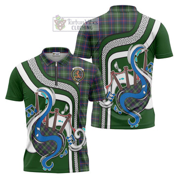 Sutherland Tartan Zipper Polo Shirt with Epic Bagpipe Style