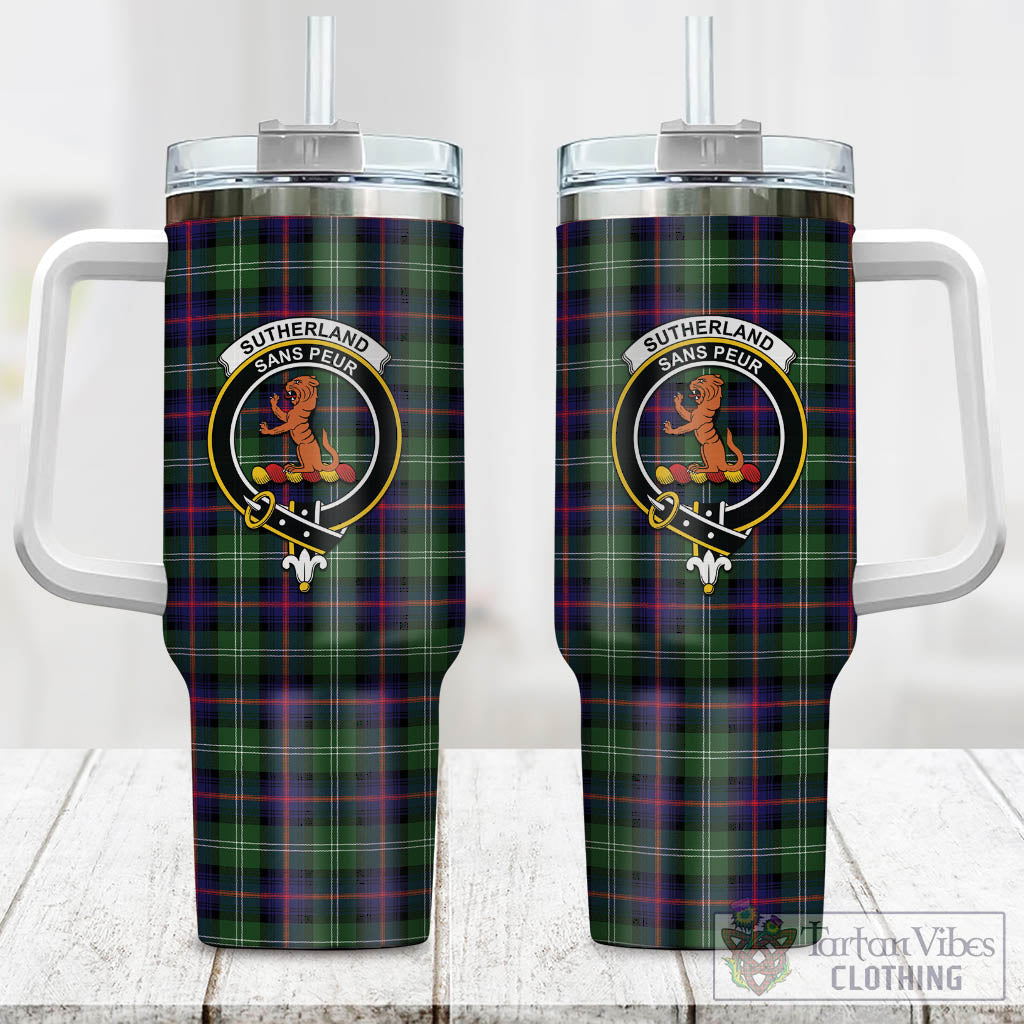 Tartan Vibes Clothing Sutherland Modern Tartan and Family Crest Tumbler with Handle