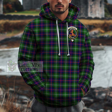 Sutherland Tartan Cotton Hoodie with Family Crest