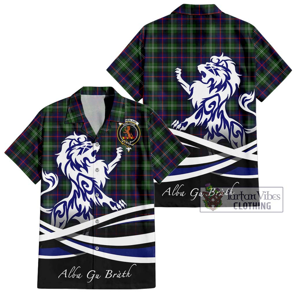 Sutherland Tartan Short Sleeve Button Shirt with Alba Gu Brath Regal Lion Emblem Kid - Tartanvibesclothing Shop