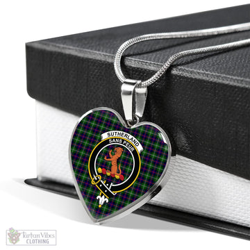 Sutherland Tartan Heart Necklace with Family Crest