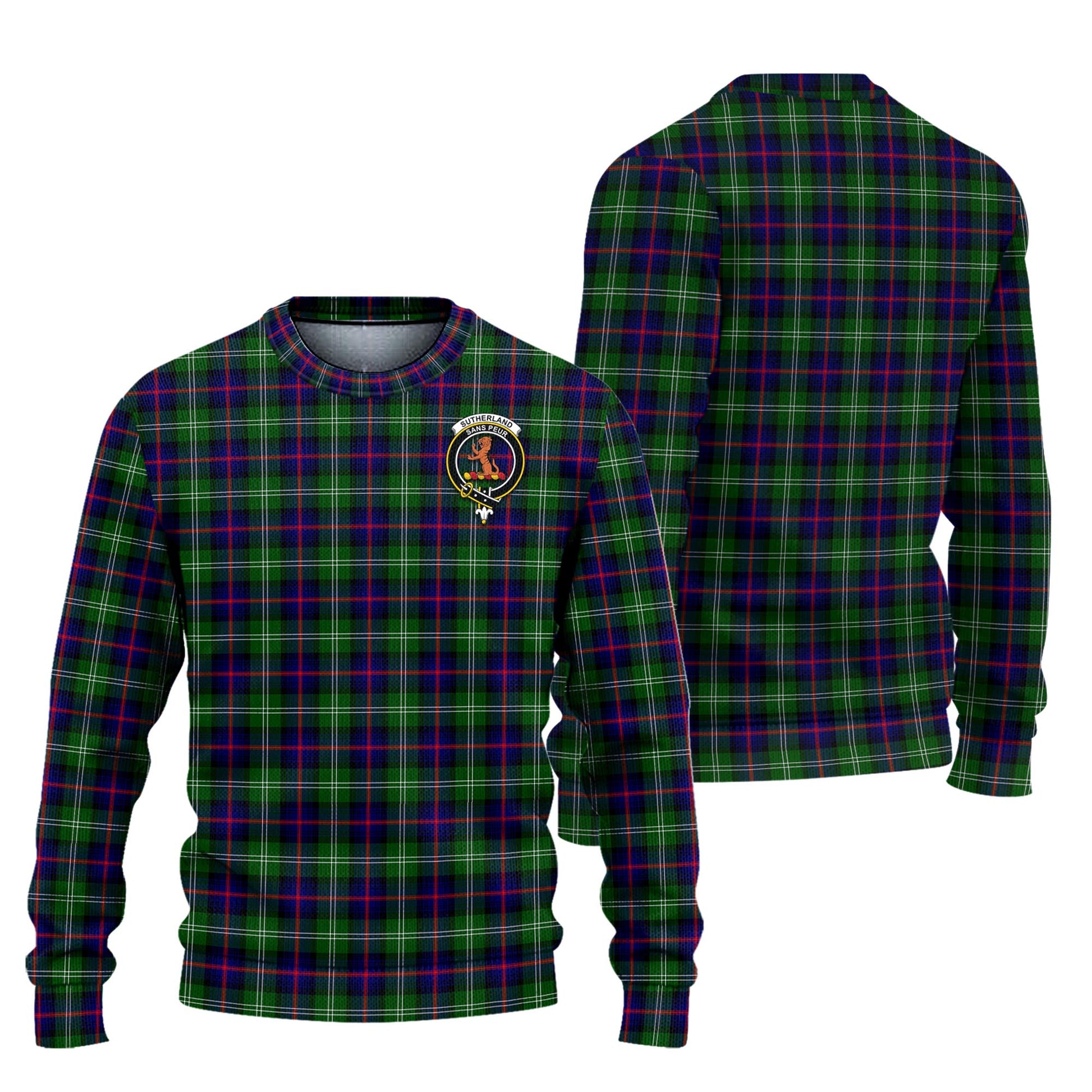 Sutherland Modern Tartan Knitted Sweater with Family Crest Unisex - Tartanvibesclothing