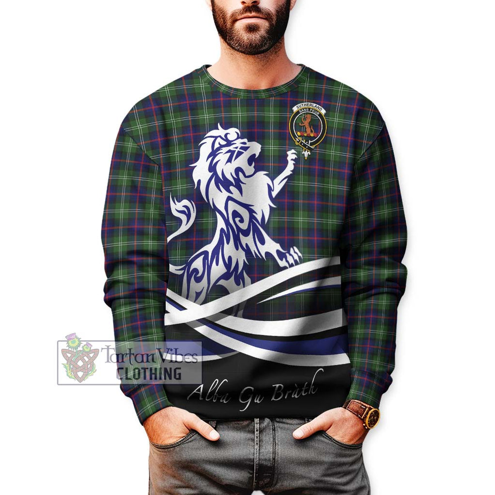 Sutherland Tartan Sweatshirt with Alba Gu Brath Regal Lion Emblem Unisex - Tartanvibesclothing Shop