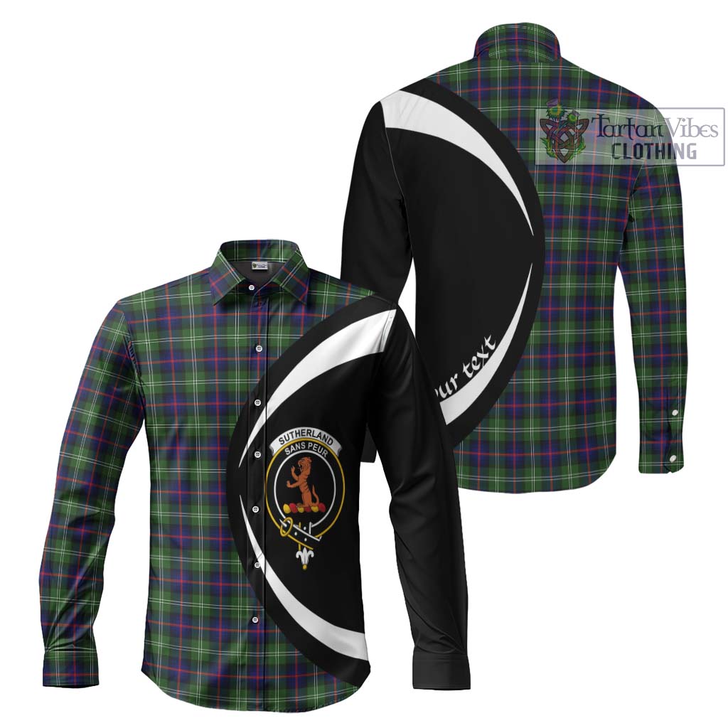 Sutherland Tartan Long Sleeve Button Up with Family Crest Circle Style Men's Shirt S - Tartan Vibes Clothing