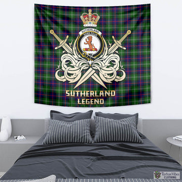 Sutherland Tartan Tapestry with Clan Crest and the Golden Sword of Courageous Legacy