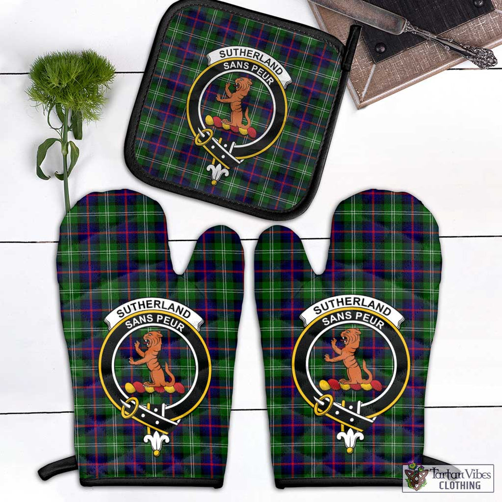 Sutherland Tartan Combo Oven Mitt & Pot-Holder with Family Crest Black - Tartan Vibes Clothing