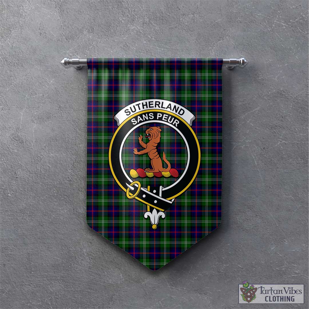 Tartan Vibes Clothing Sutherland Modern Tartan Gonfalon, Tartan Banner with Family Crest