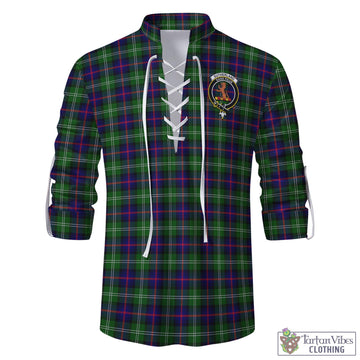 Sutherland Tartan Men's Scottish Traditional Jacobite Ghillie Kilt Shirt with Family Crest