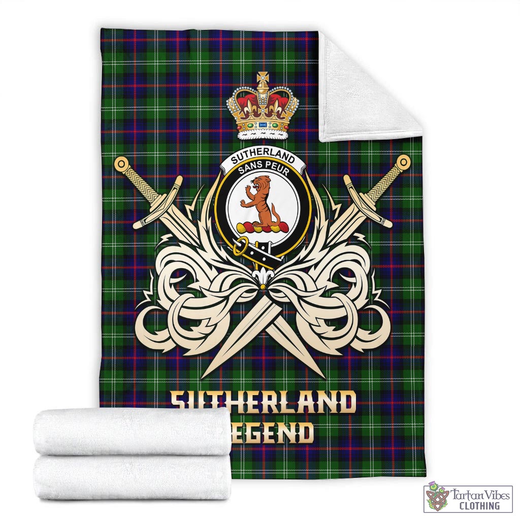 Tartan Vibes Clothing Sutherland Modern Tartan Blanket with Clan Crest and the Golden Sword of Courageous Legacy