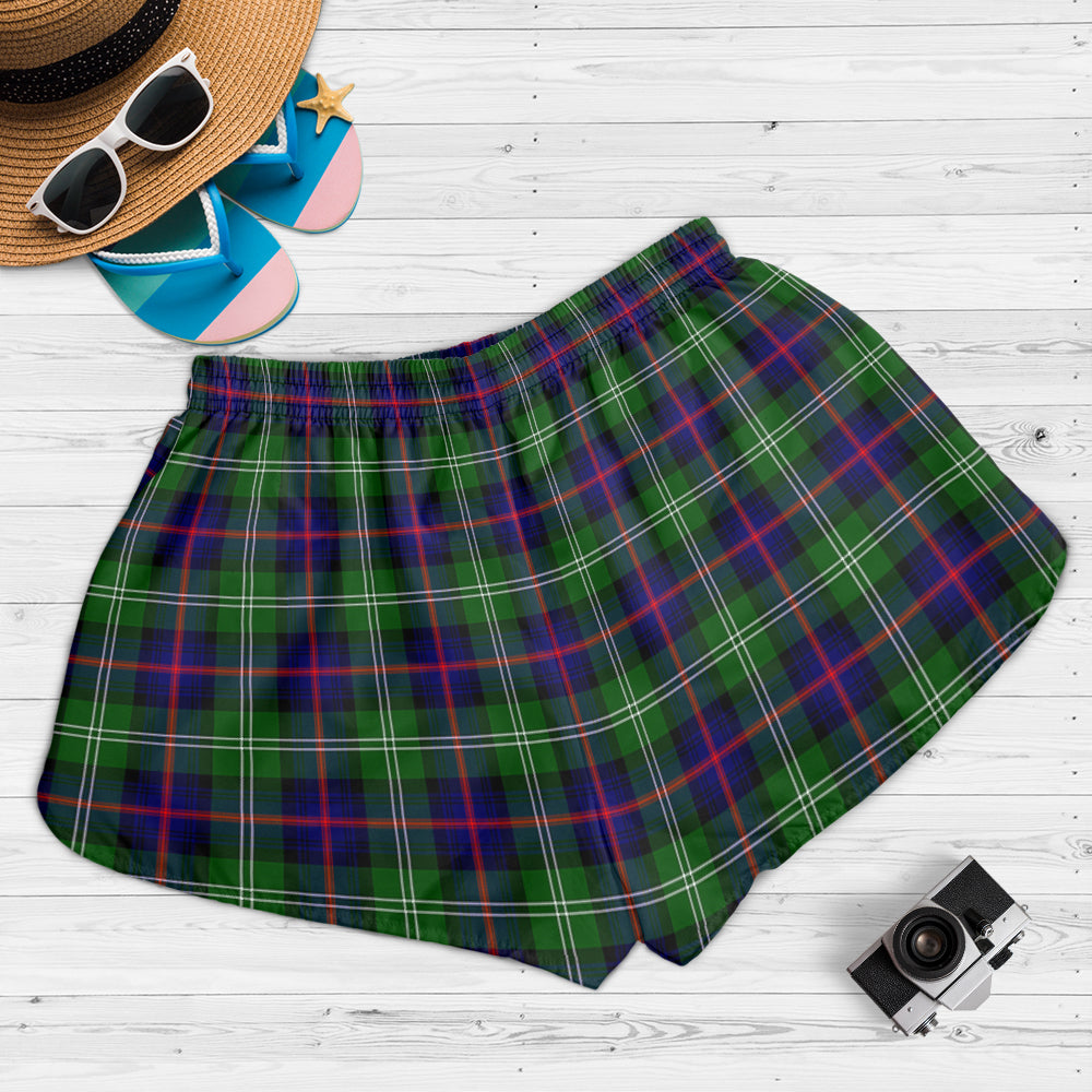 sutherland-modern-tartan-womens-shorts-with-family-crest