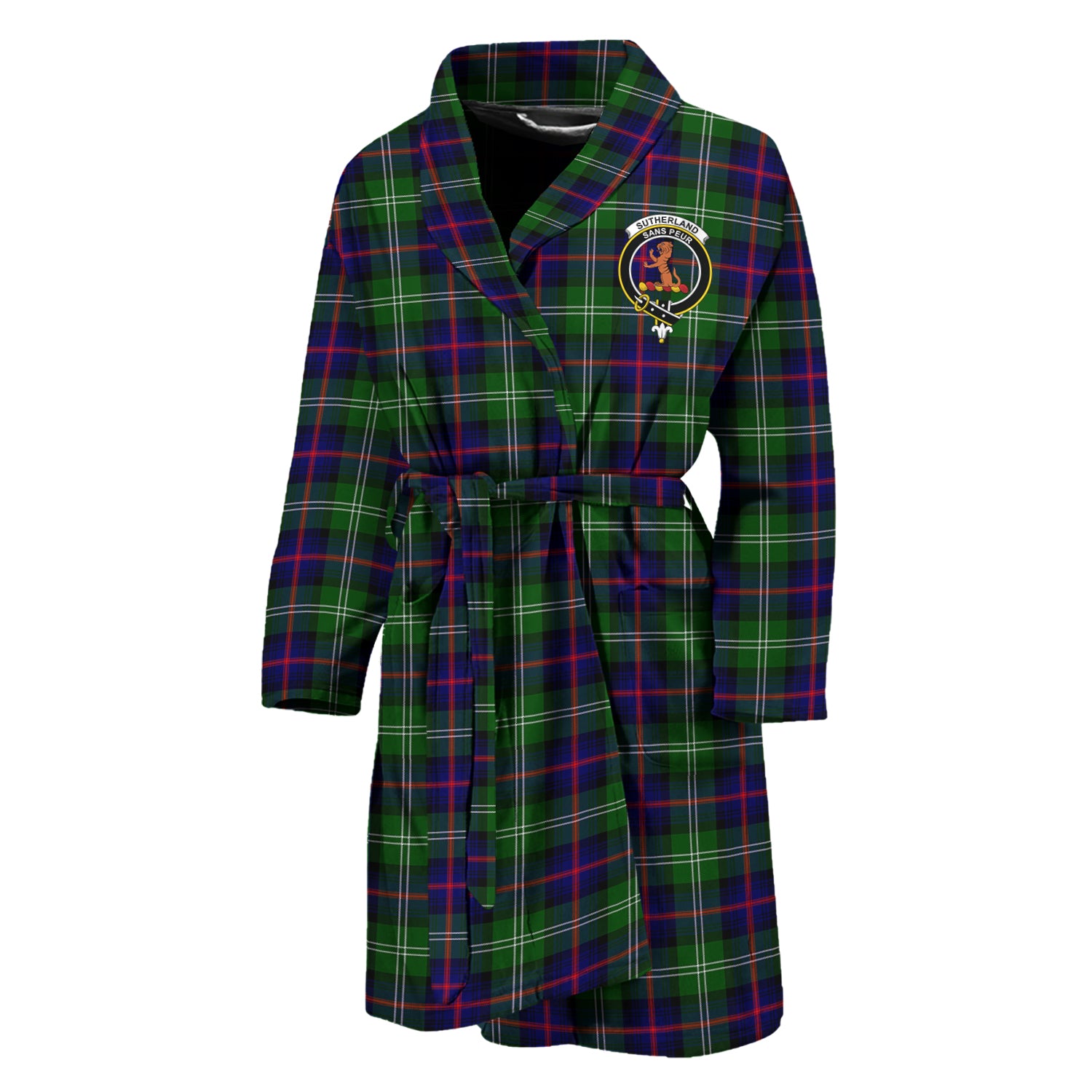 Sutherland Tartan Bathrobe with Family Crest Unisex M - Tartan Vibes Clothing